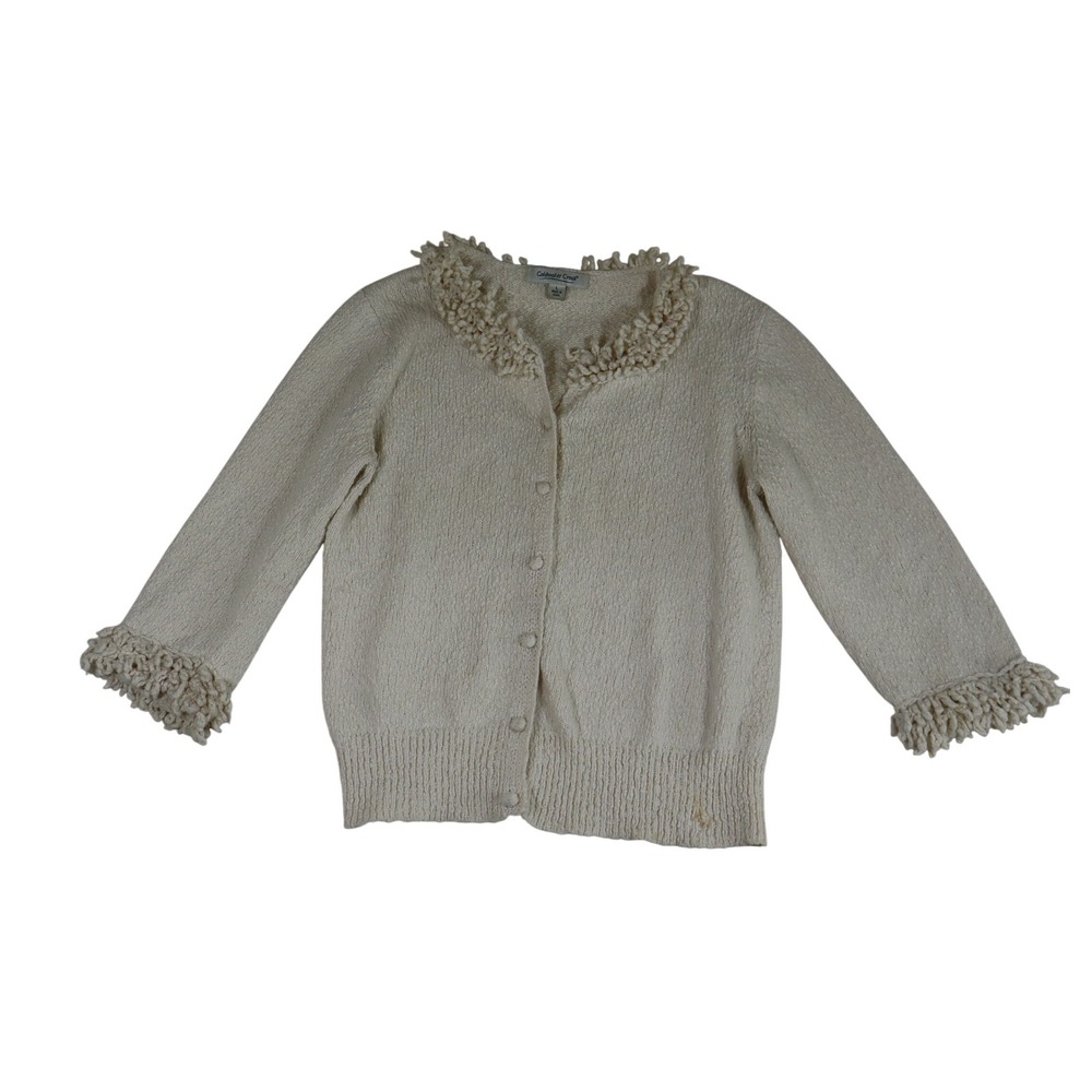 Coldwater Creek Knit Cardigan L White Fringe Cottagecore Whimsigoth Boho Fall